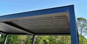 Photo of charcoal colored aluminum pergola